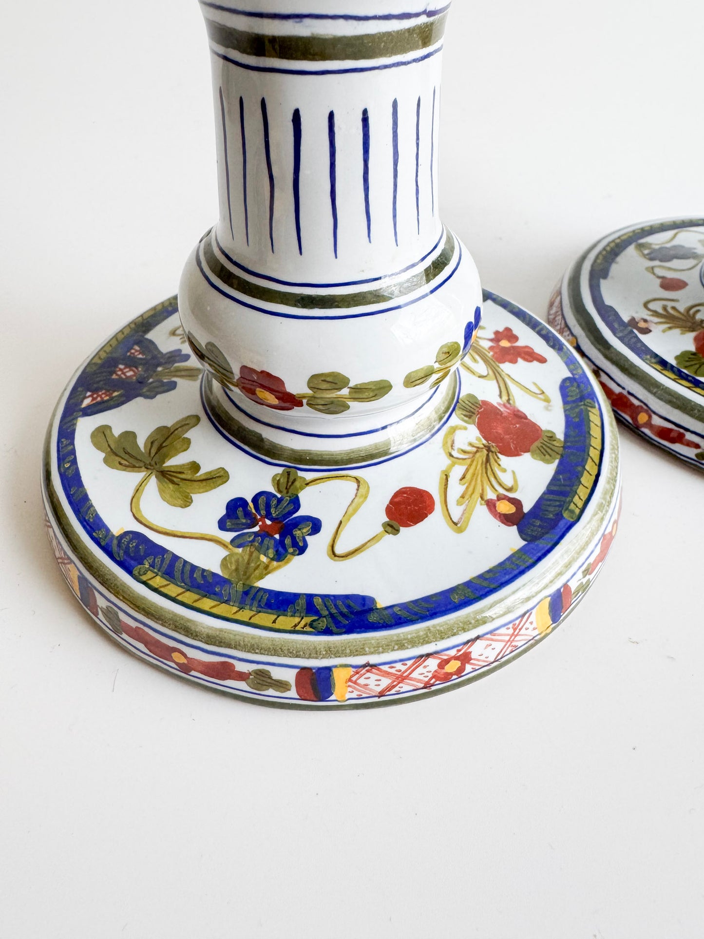 Hand-Painted Italian Ceramic Candle Holders – Pair