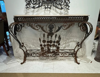Wrought Iron Console With Marble Top, Mid-20th Century, French Style