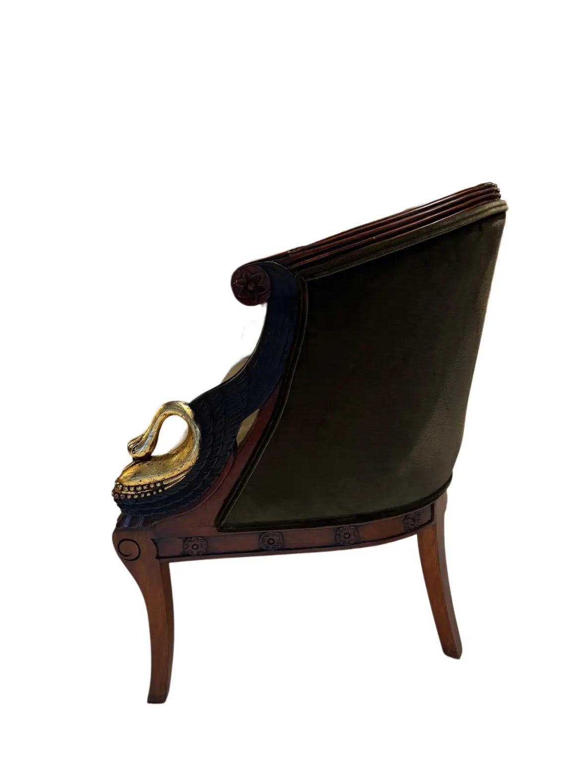 Empire-Style Swan Settee in Olive Velvet