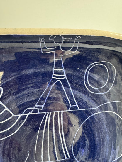 Vintage Scandinavian Modern Blue Ceramic Plate, Signed and Dated 1974