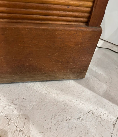 Vintage Oak Tambour Door Filing Cabinet With Sliding Trays & Original Keys