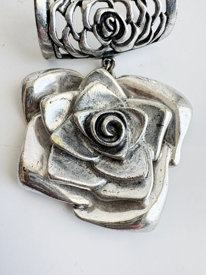 Vintage Silver Tone Rose Scarf Ring Pendant