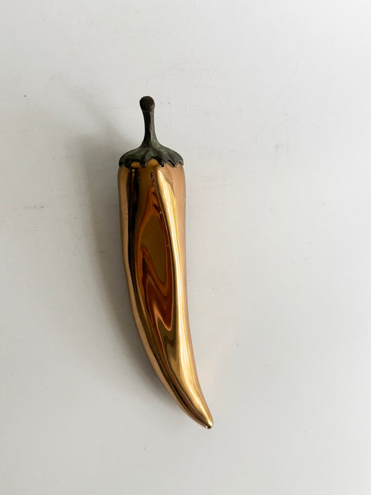 Vintage Signed Brass Chili Pepper Door Knocker/ Sculptural Wall Decor – 1996