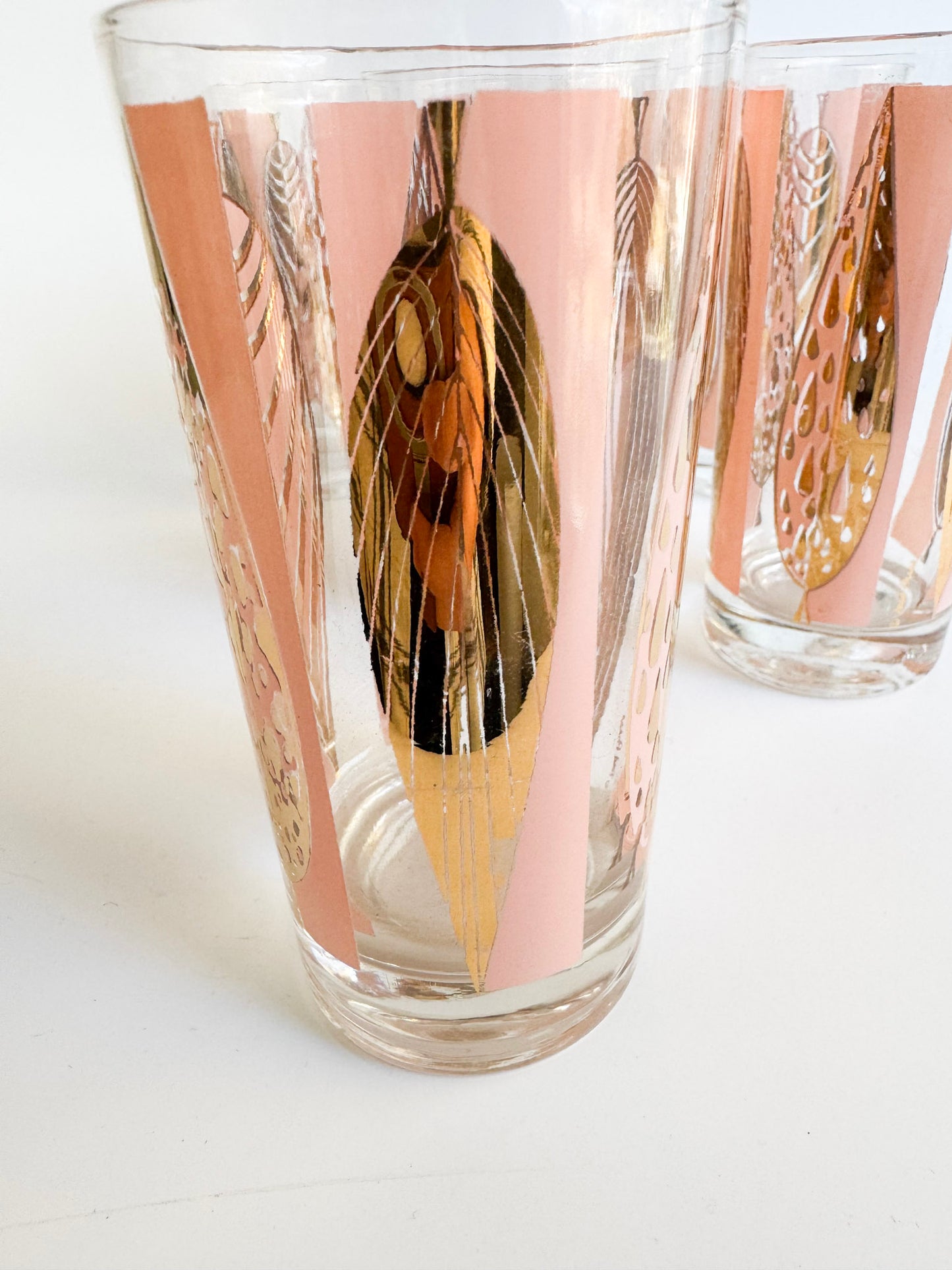 Set of 6 Fred Press Mid-Century 22k Gold Pink & Gold Highball Glasses