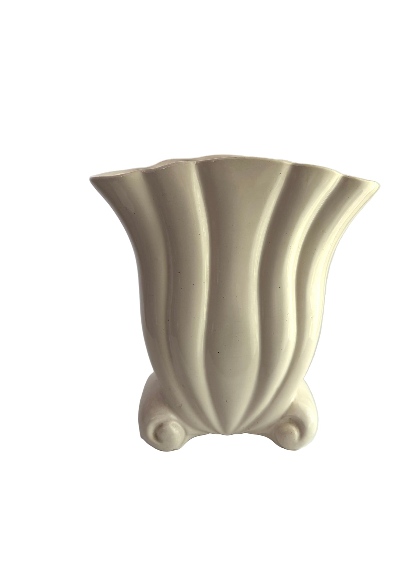 Vintage Art Deco Style Fluted Ivory Ceramic Vase