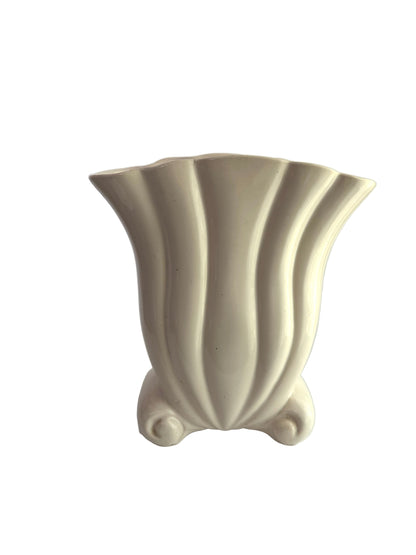 Vintage Art Deco Style Fluted Ivory Ceramic Vase