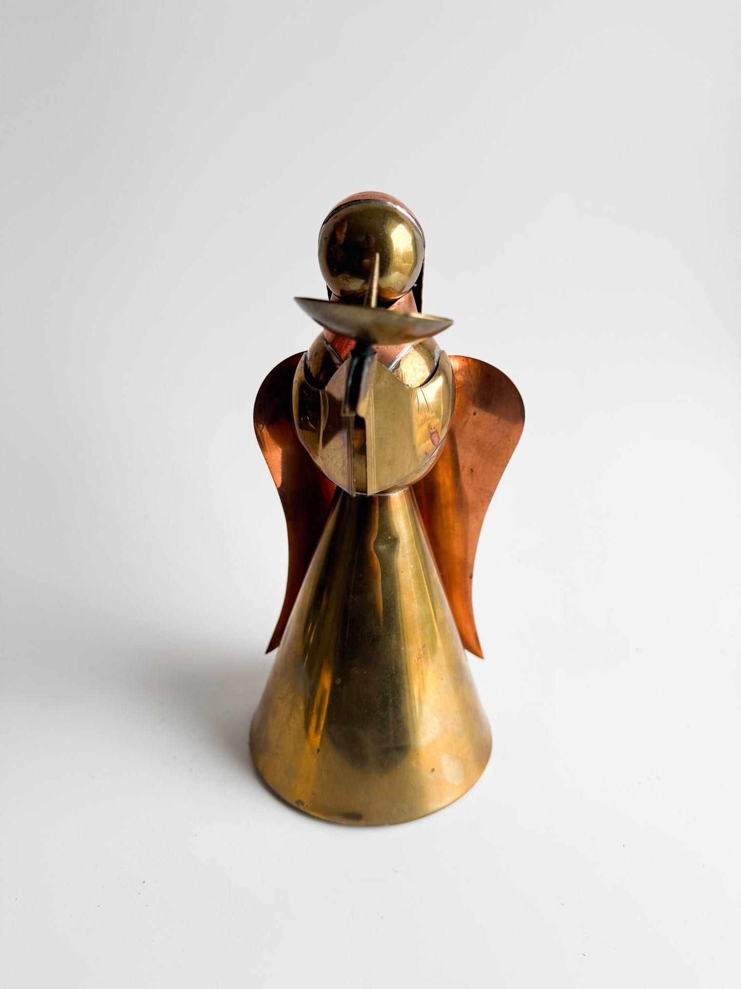 Mid-Century Modern Brass & Copper Angel Candleholder Sculpture
