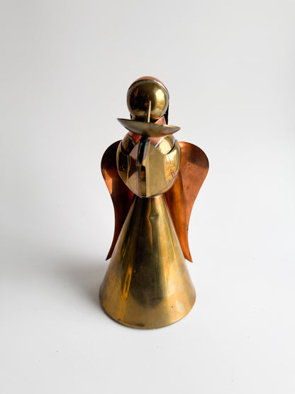 Mid-Century Modern Brass & Copper Angel Candleholder Sculpture