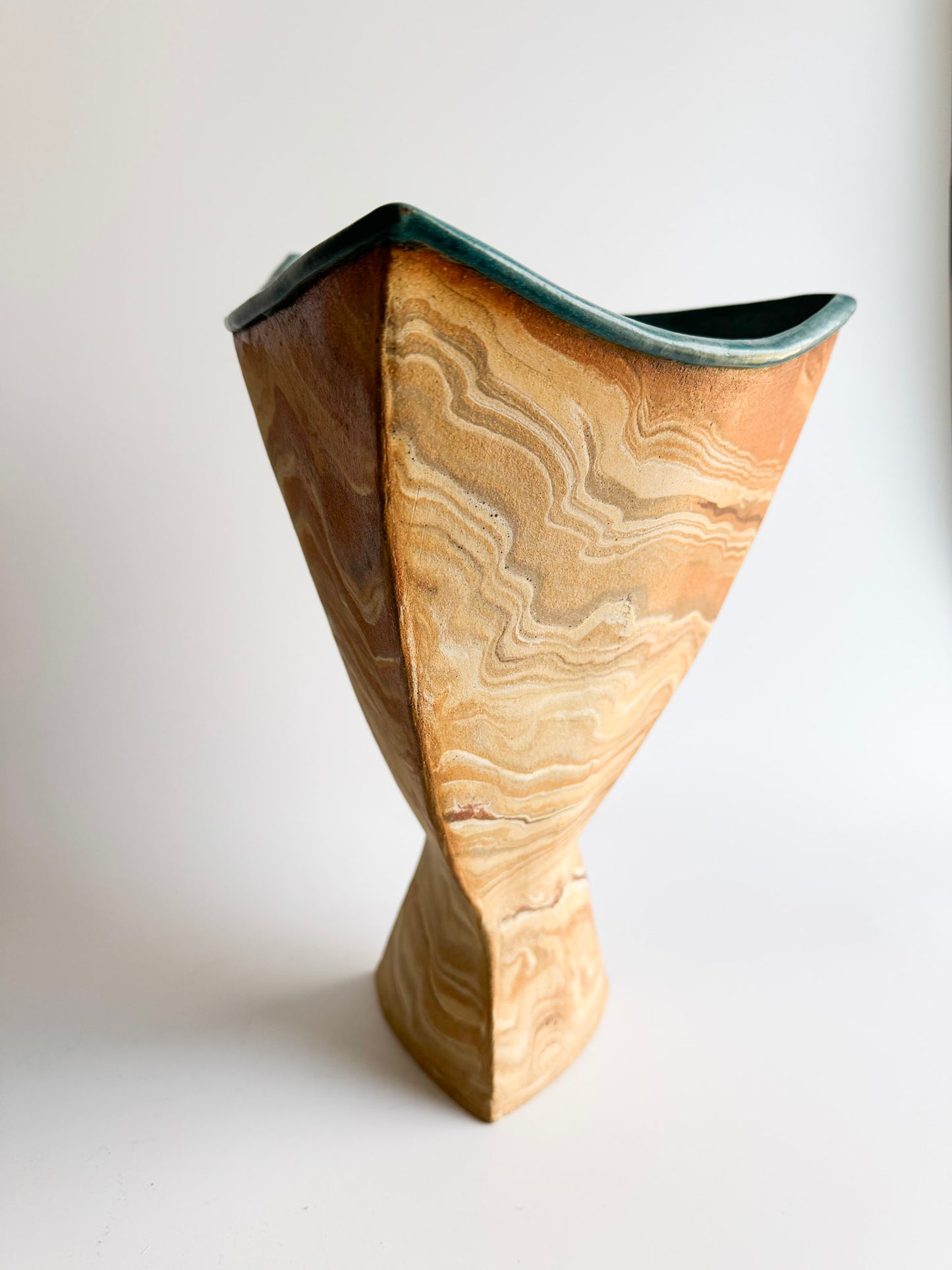 Signed Sculptural Marbled Stoneware Vase