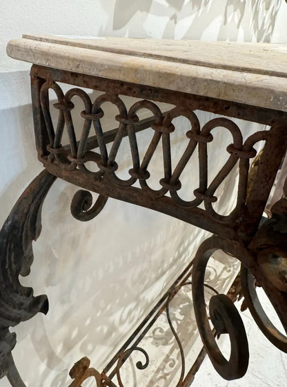 Wrought Iron Console With Marble Top, Mid-20th Century, French Style