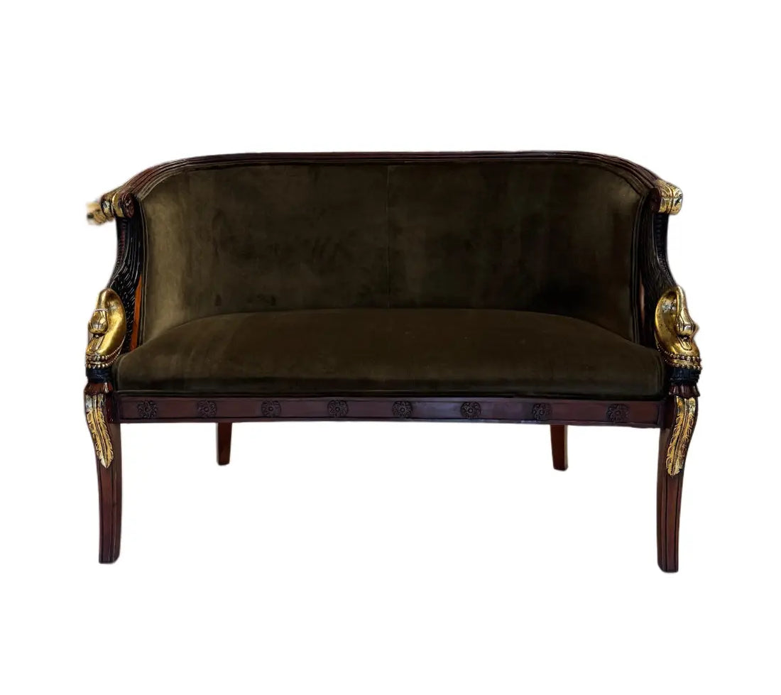 Empire-Style Swan Settee in Olive Velvet