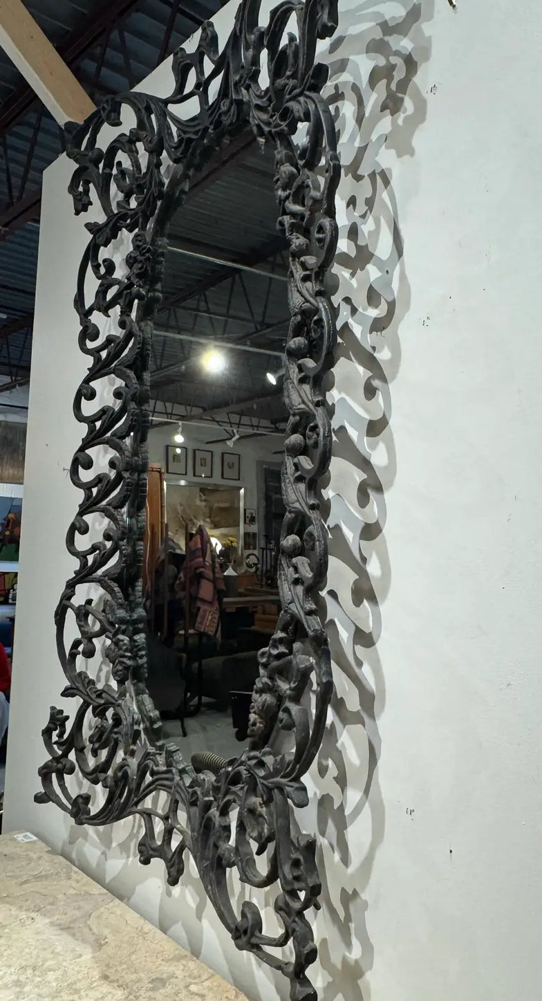 Antique Wrought Iron Mirror, French Art Nouveau, Circa 1900