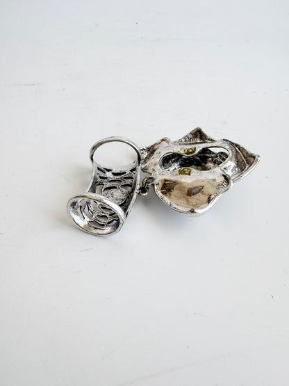 Vintage Silver Tone Rose Scarf Ring Pendant
