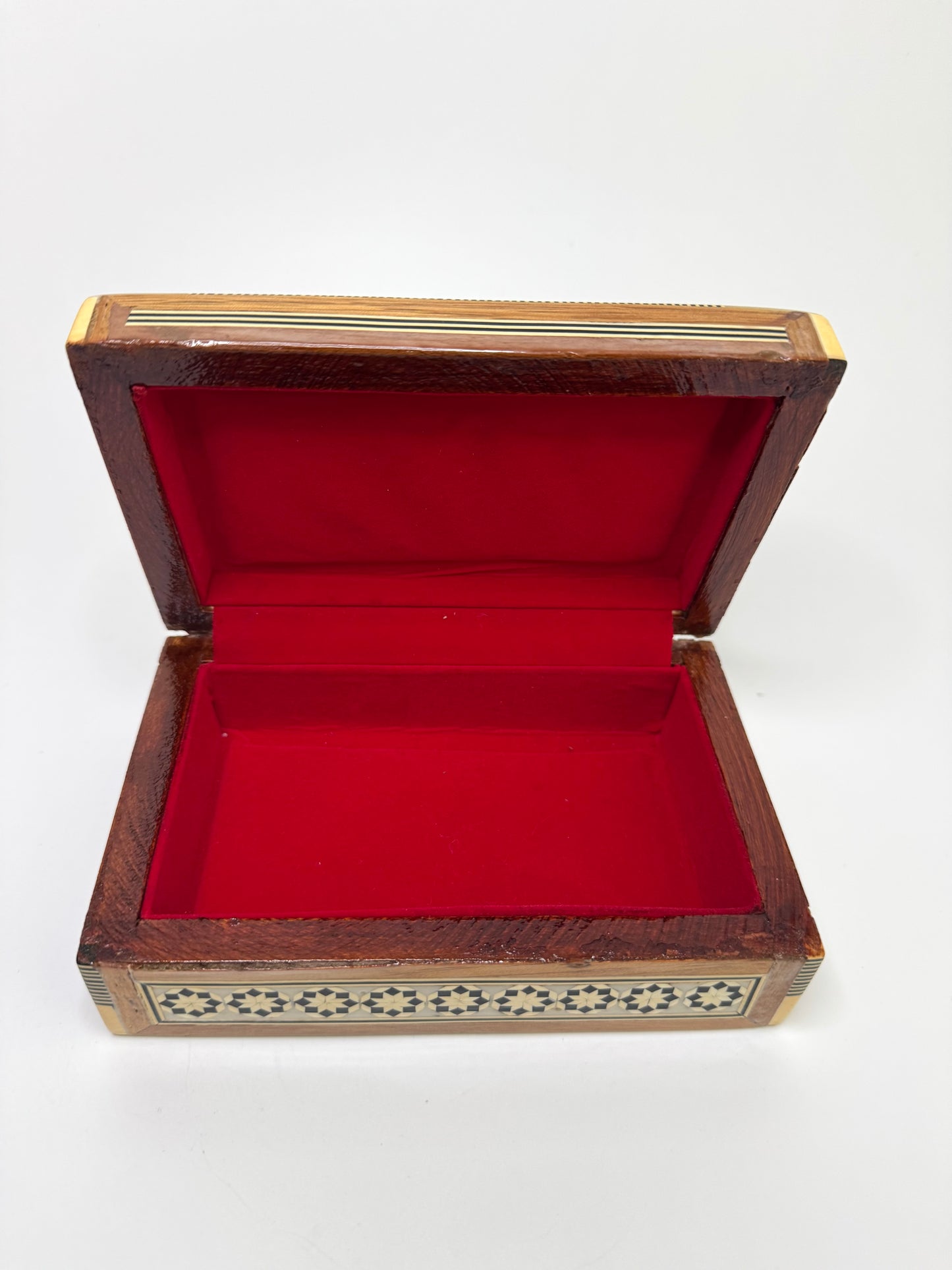 Handmade Egyptian Inlaid Wooden Box with Geometric Mosaic Design