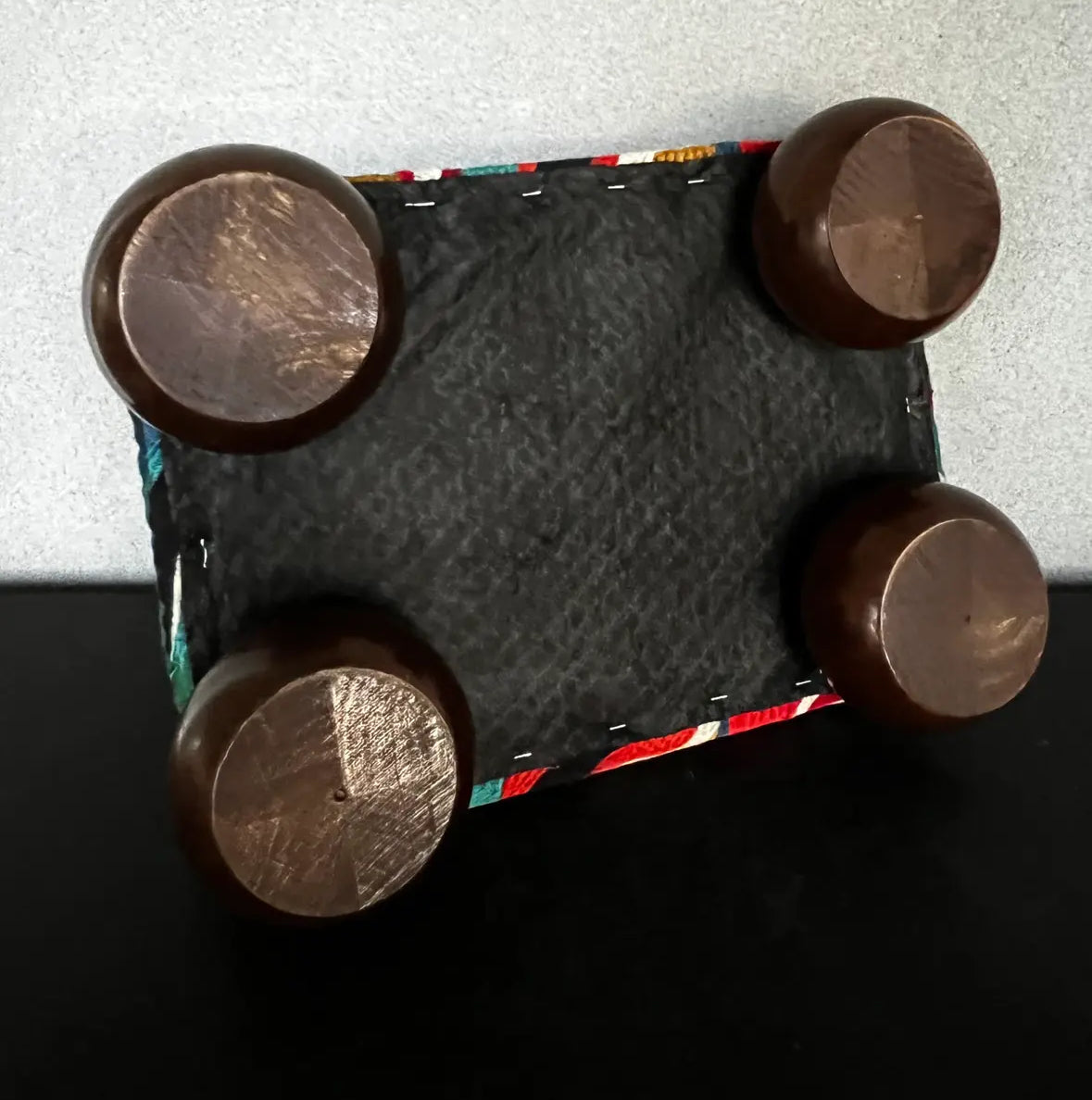 Refinished Mid-Century Modern Footstool With Abstract Multicolor Embroidered Fabric