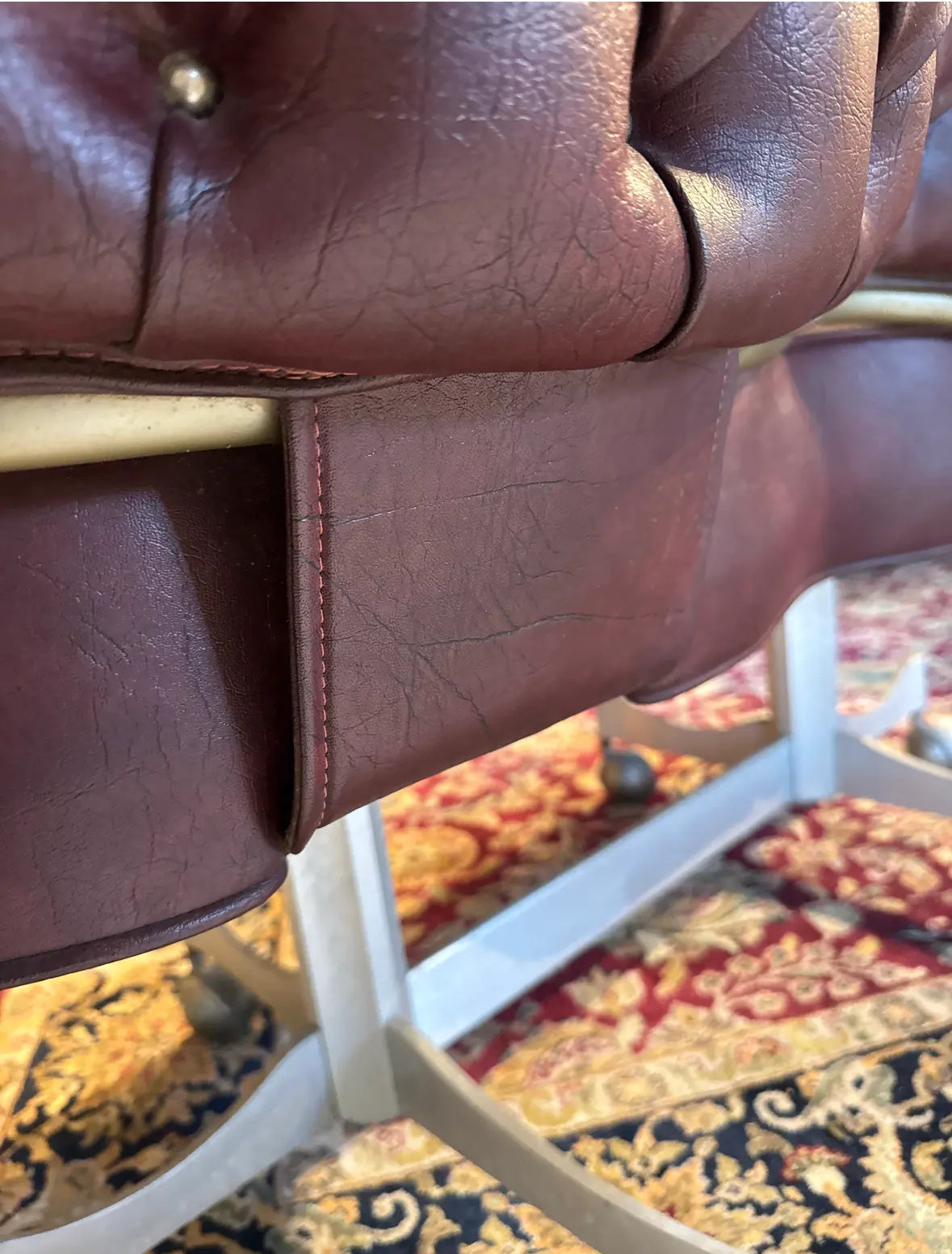 Vintage Industrial Gasser Chair Co. Rolling Settee in Burgundy Faux Leather