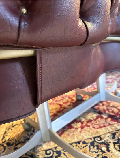 Vintage Industrial Gasser Chair Co. Rolling Settee in Burgundy Faux Leather