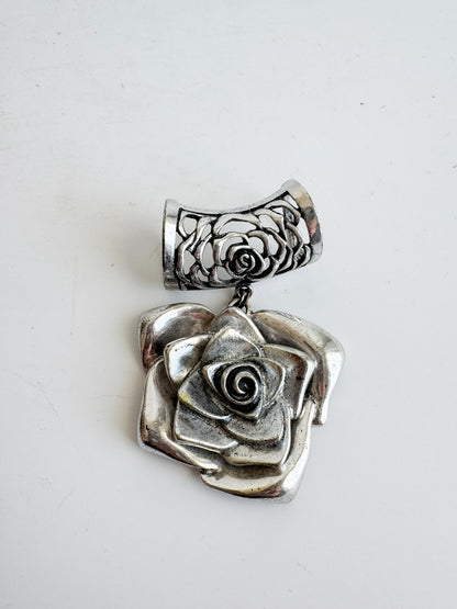 Vintage Silver Tone Rose Scarf Ring Pendant