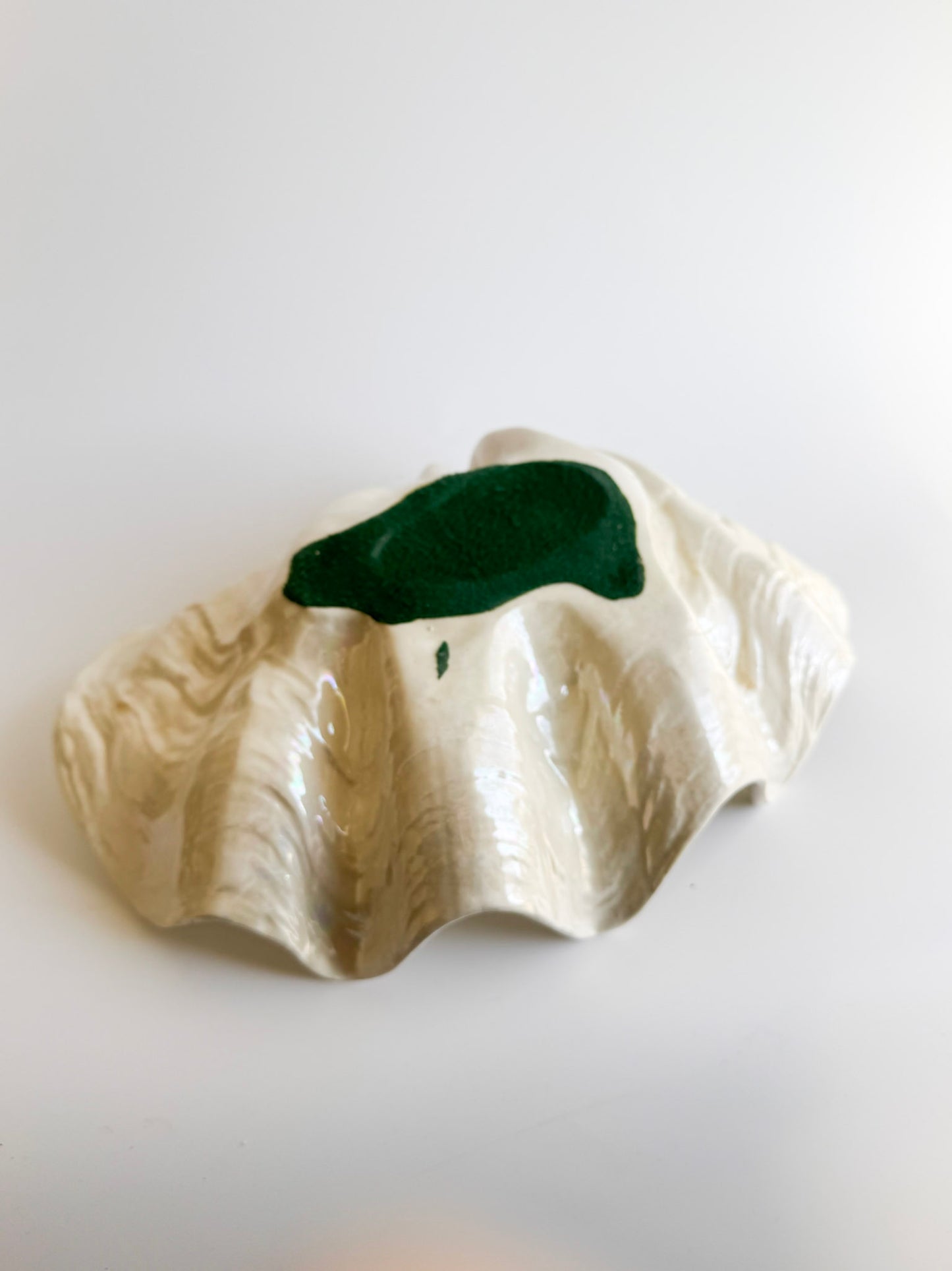 Large Iridescent Ceramic Clam Form Bowl