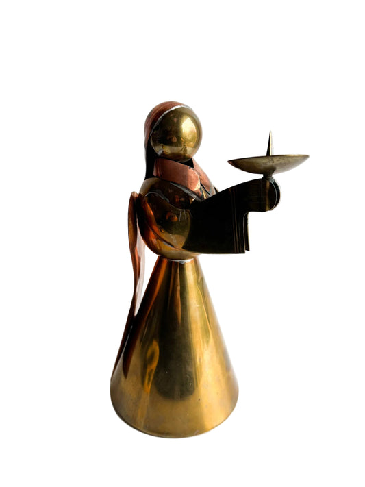 Mid-Century Modern Brass & Copper Angel Candleholder Sculpture