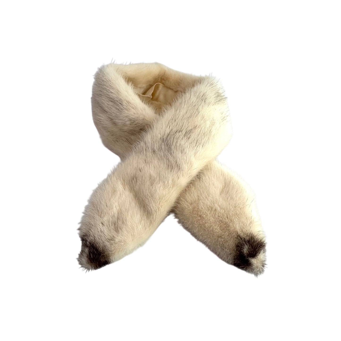 Vintage Cream Mink Fur Stole with Satin Lining
