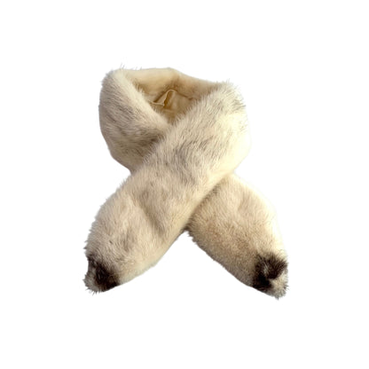 Vintage Cream Mink Fur Stole with Satin Lining