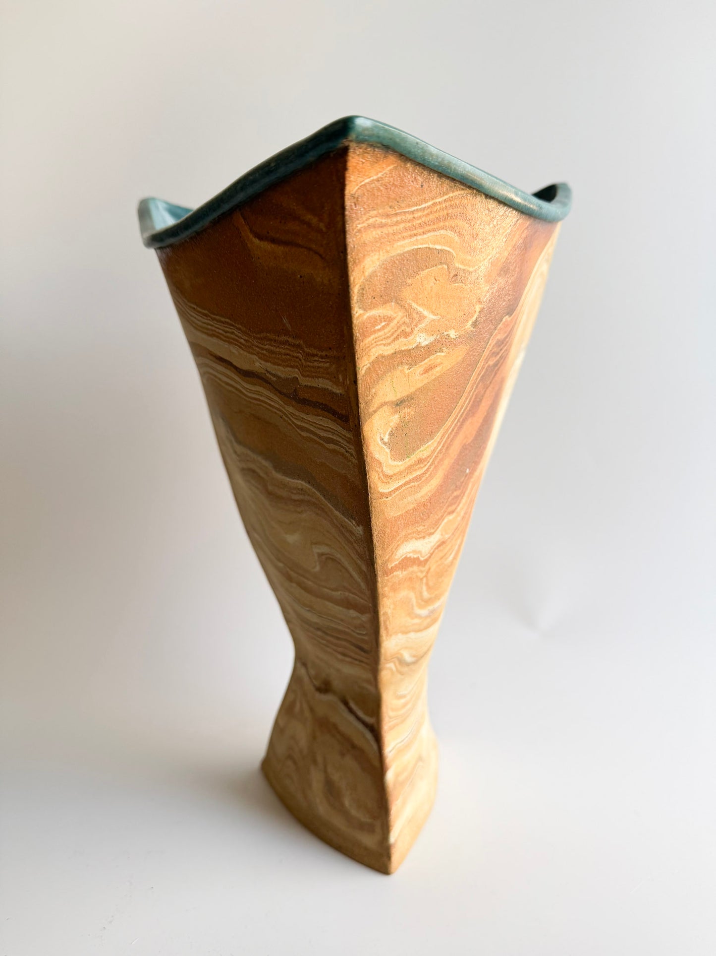 Signed Sculptural Marbled Stoneware Vase