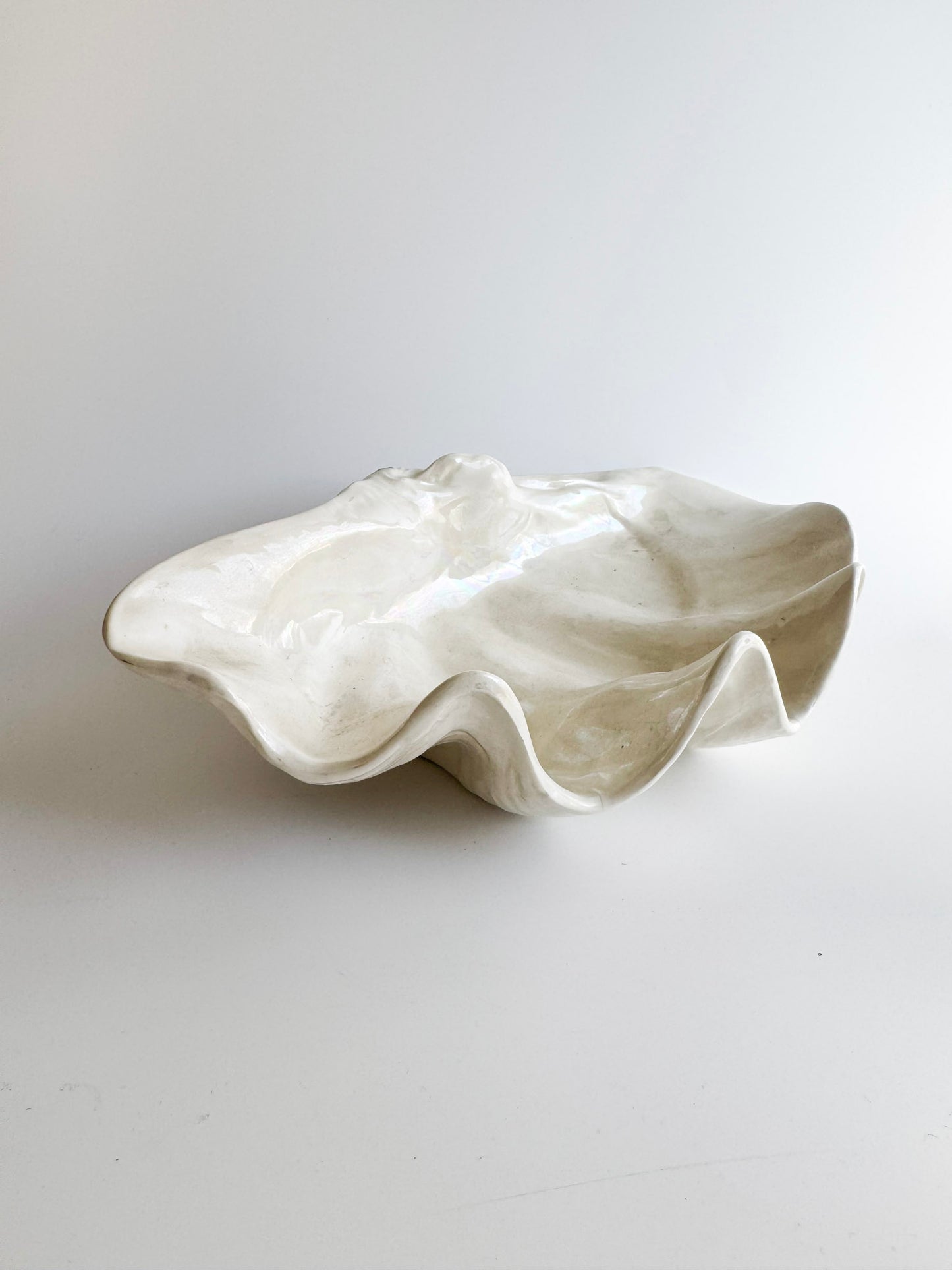 Large Iridescent Ceramic Clam Form Bowl