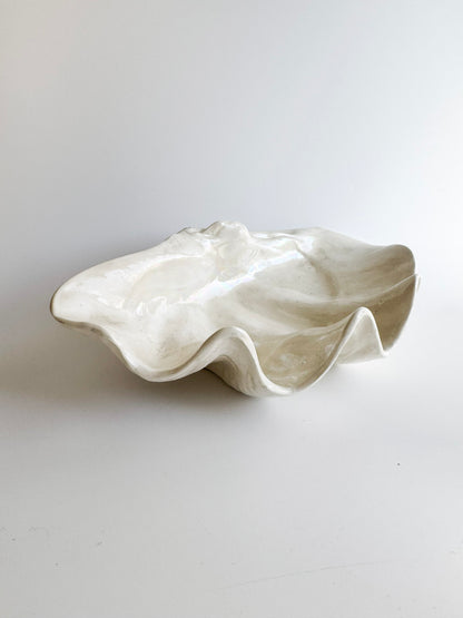 Large Iridescent Ceramic Clam Form Bowl