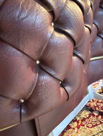 Vintage Industrial Gasser Chair Co. Rolling Settee in Burgundy Faux Leather