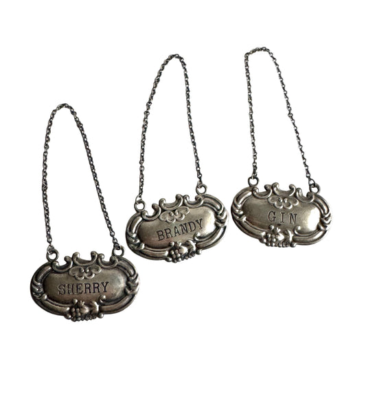 Vintage Sterling Silver Liquor Bottle Tags – Set of Three