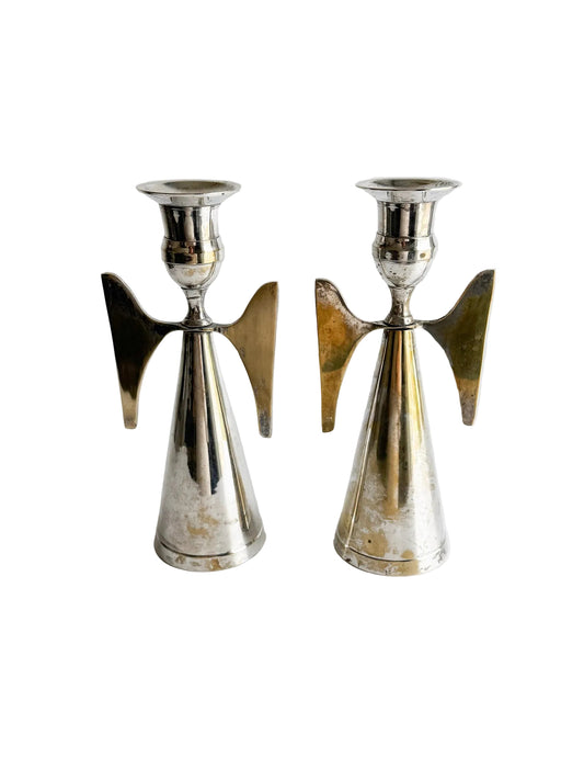 Vintage Italian EPNS Winged Angel Candlesticks – Pair