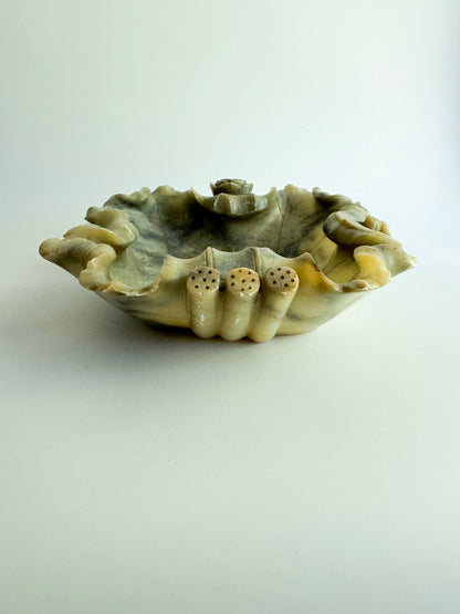 Vintage Chinese Carved Stone Lotus Leaf Bowl