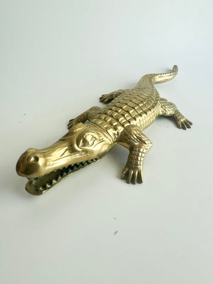 Vintage Solid Brass Alligator Figurine