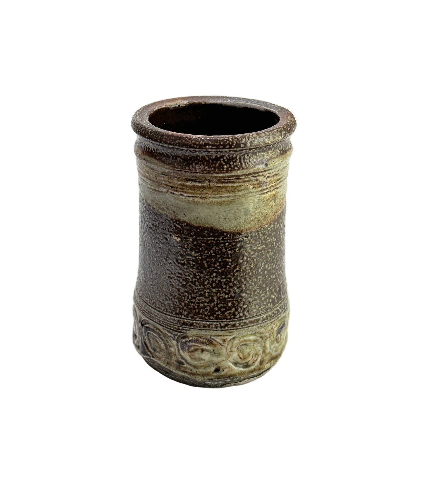 Signed Handcrafted Studio Pottery Vase with Scroll Motif