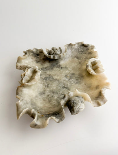 Large Carved Soapstone Lotus Leaf Dish, Mid-20th Century