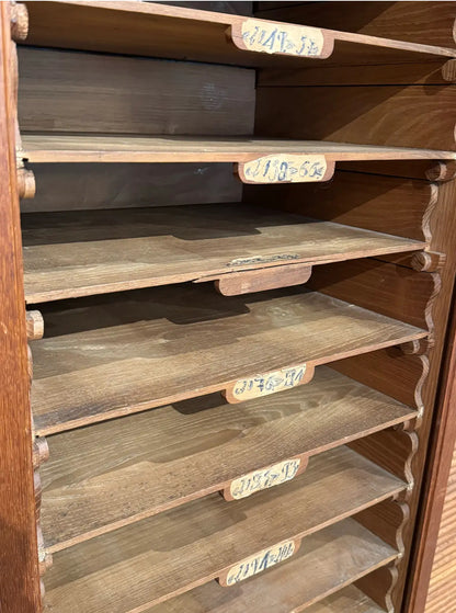 Vintage Oak Tambour Door Filing Cabinet With Sliding Trays & Original Keys