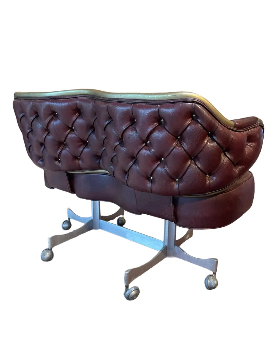 Vintage Industrial Gasser Chair Co. Rolling Settee in Burgundy Faux Leather