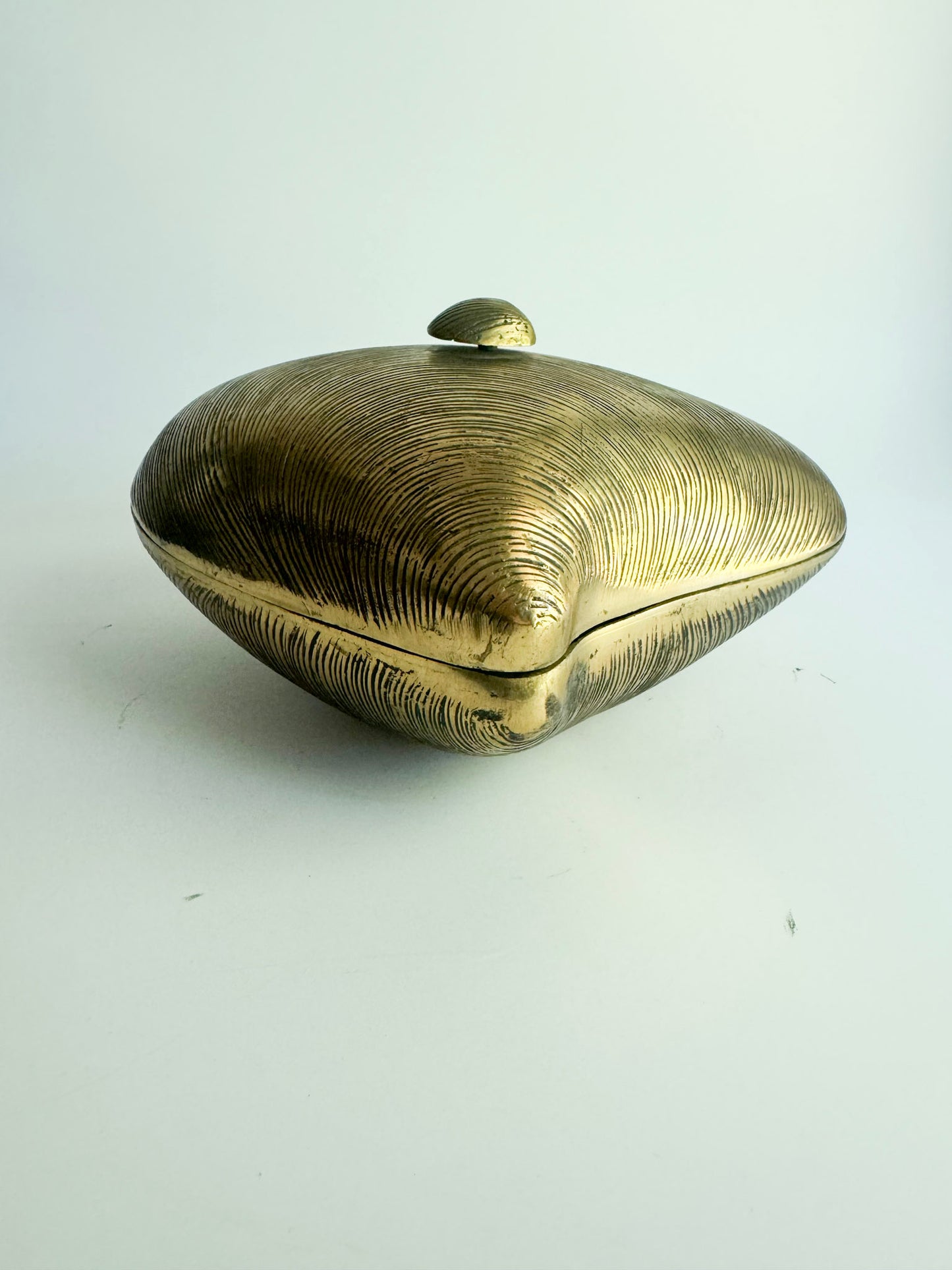 Vintage Solid Brass Clam Shell Box