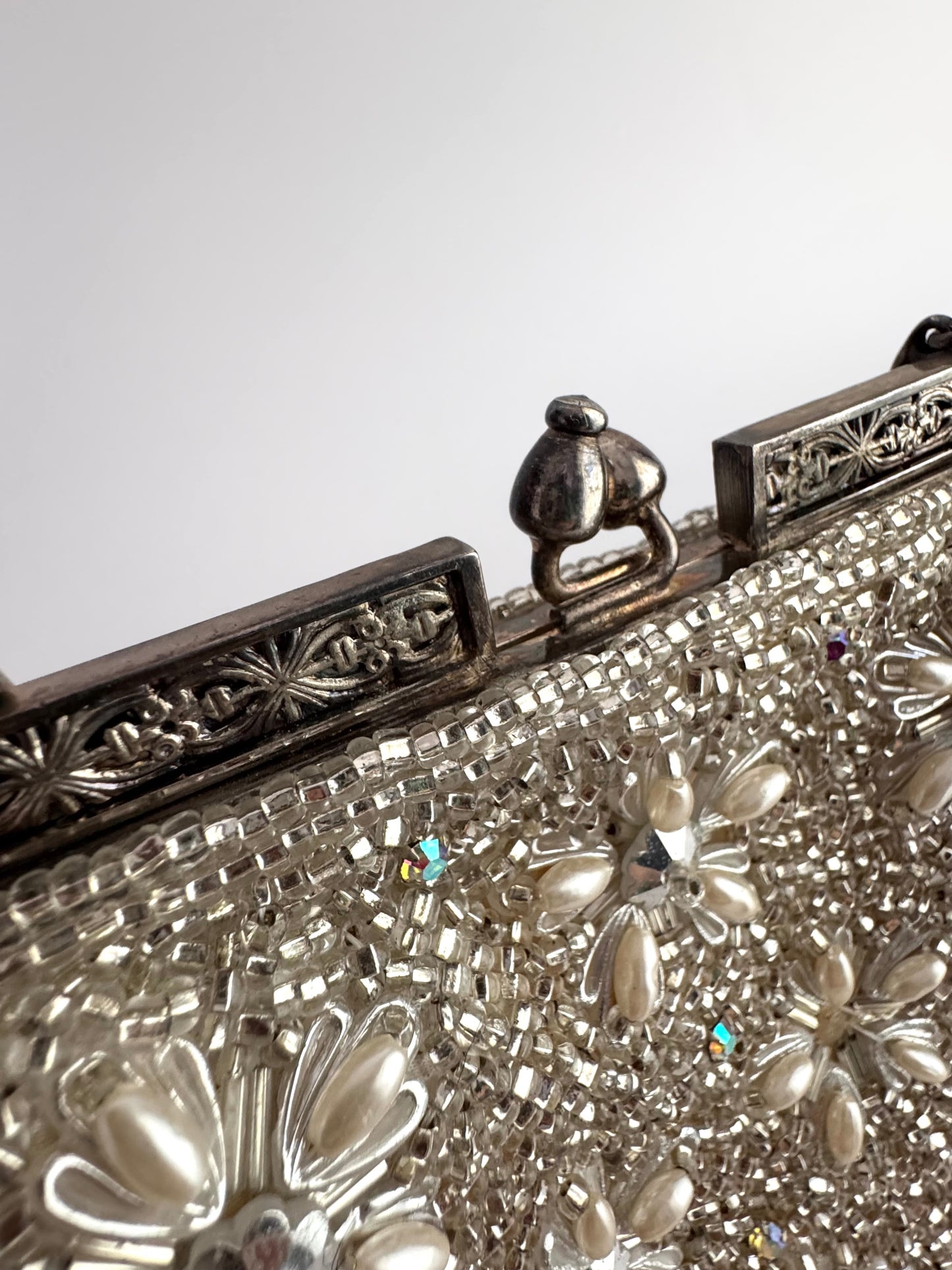 Vintage Beaded Evening Bag with Pearl and Crystal Floral Motif