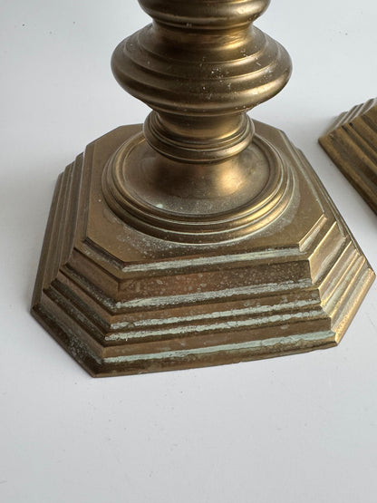 Vintage Brass Candlesticks with Black Columns – Pair