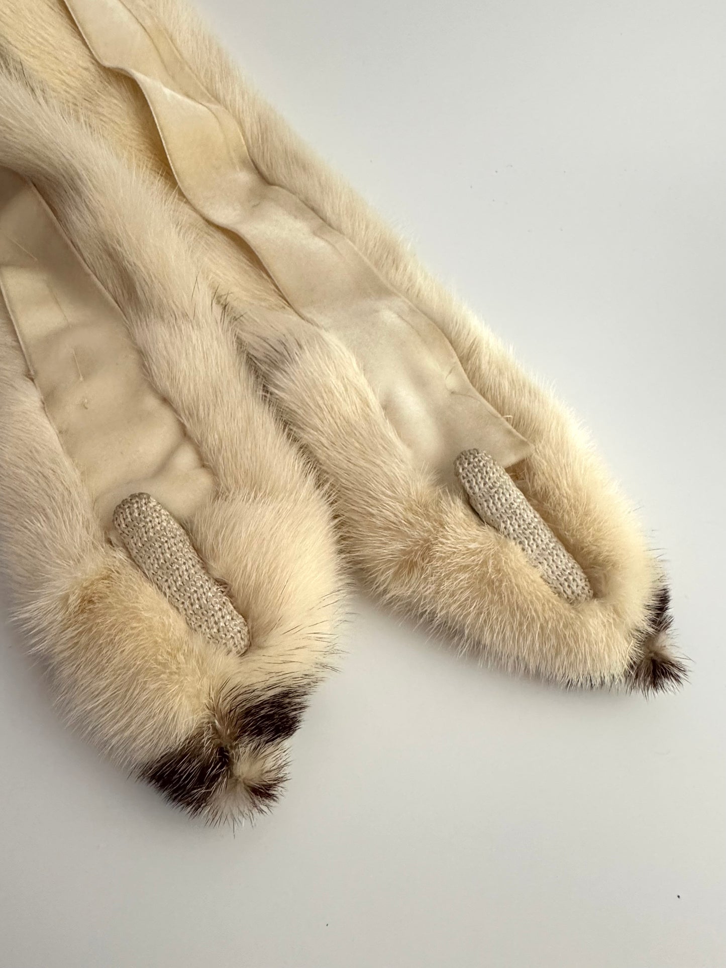 Vintage Cream Mink Fur Stole with Satin Lining