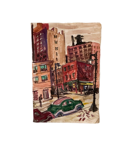 Mid-Century Urban Street Scene Watercolor by Grace Gorlitz