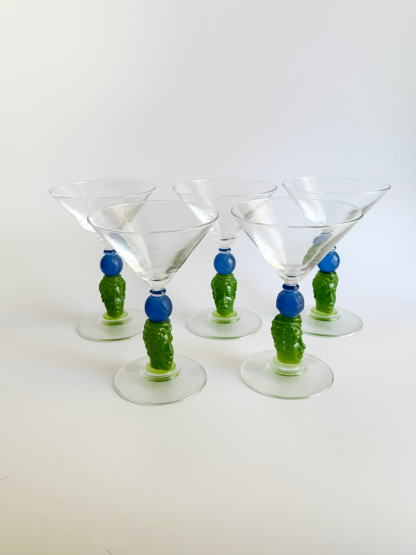 Set of 5 Limited Edition Richard Jolley Art Glass Martini Stems, 1983