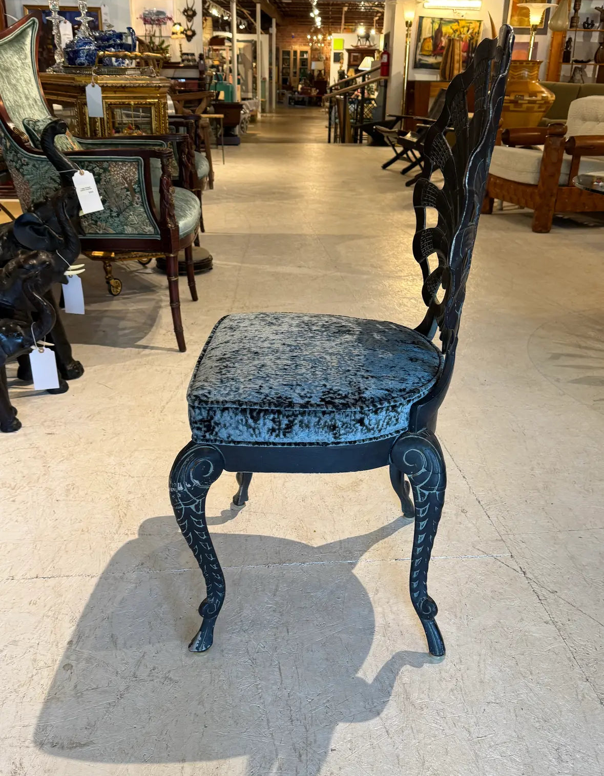 Set of 4 Vintage Iron Grotto Shell Back Chairs — Newly Reupholstered