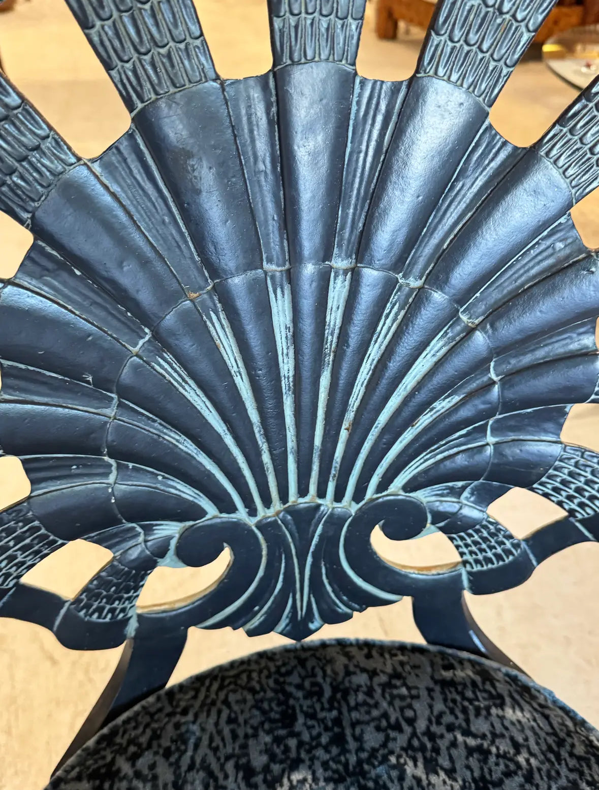 Set of 4 Vintage Iron Grotto Shell Back Chairs — Newly Reupholstered