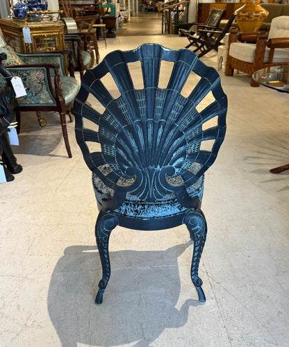 Set of 4 Vintage Iron Grotto Shell Back Chairs — Newly Reupholstered