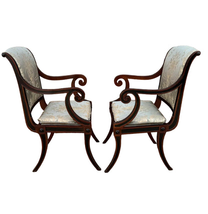Pair Baker Furniture Regency Dining Chairs With Klismos Legs