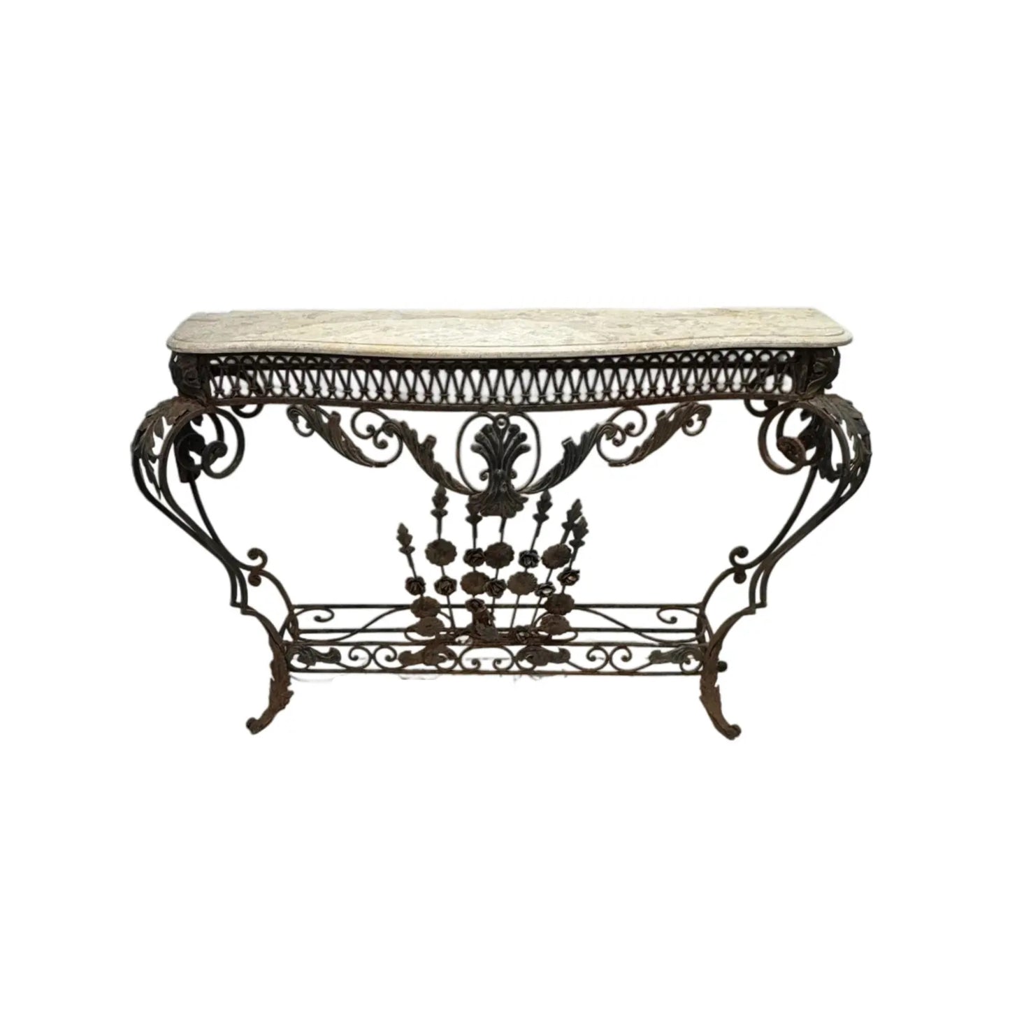 Wrought Iron Console With Marble Top, Mid-20th Century, French Style