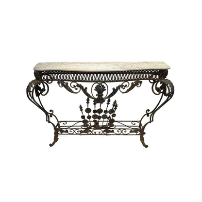 Wrought Iron Console With Marble Top, Mid-20th Century, French Style